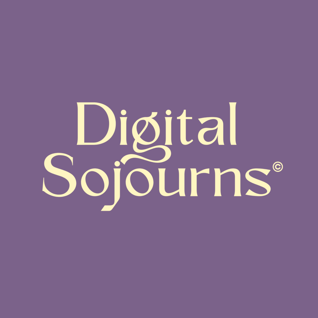 A purple square with gold lettering reading Digital Sojourns